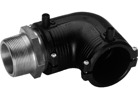 Transition Elbow 90° PE/stainless steel (1.4305), Male thread R