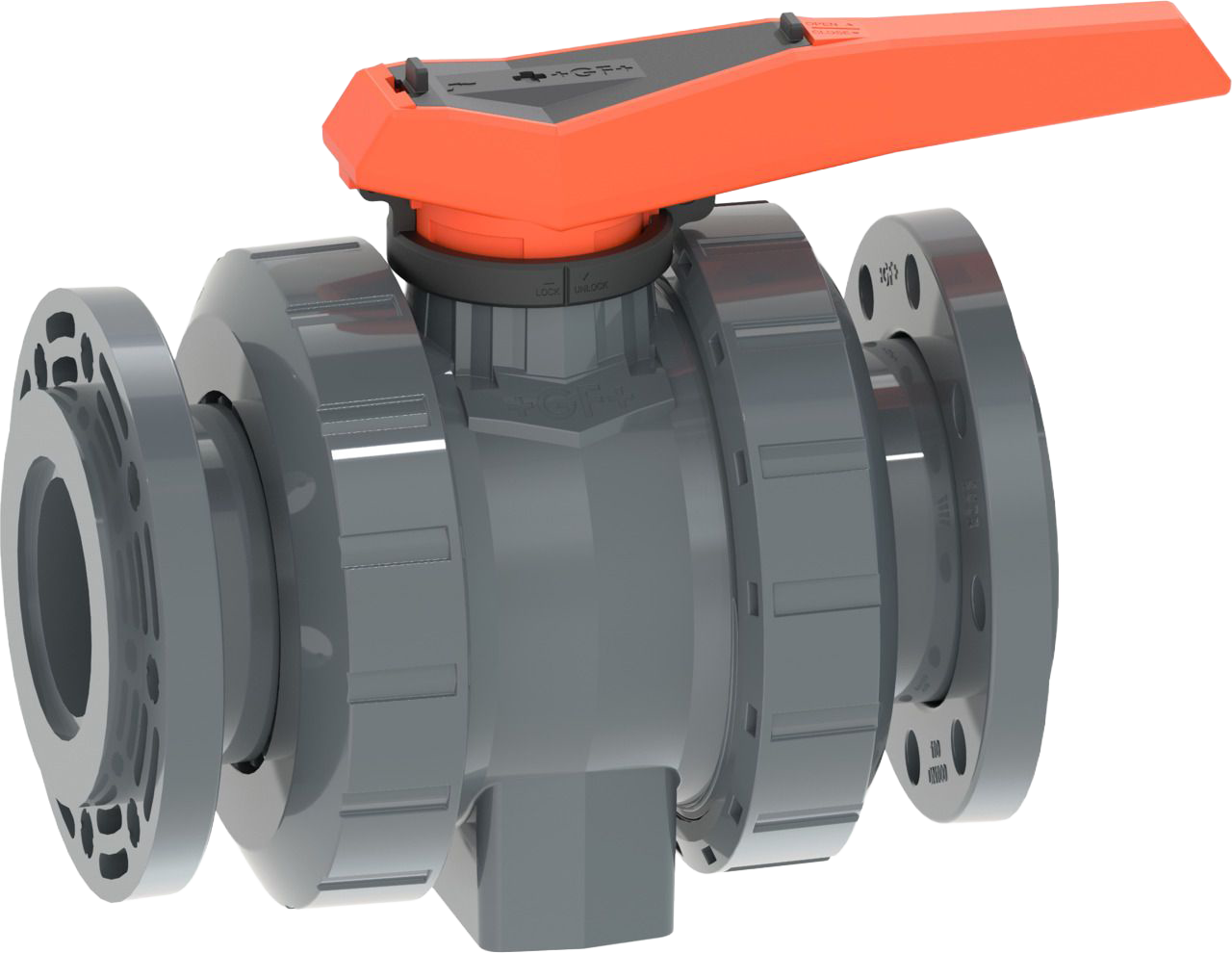Kulový kohout typ 546 Pro PVC-U SF/Silicone free (bez silikonu), s otočnými přírubami PVC-U ISO