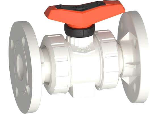 Ball valve type 546 Pro SYGEF Standard, with fixed flange PVDF, metric