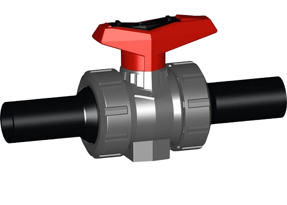 Ball valve type 546 ABS, with mounting inserts, with butt fusion spigots long PE100 SDR11 metric