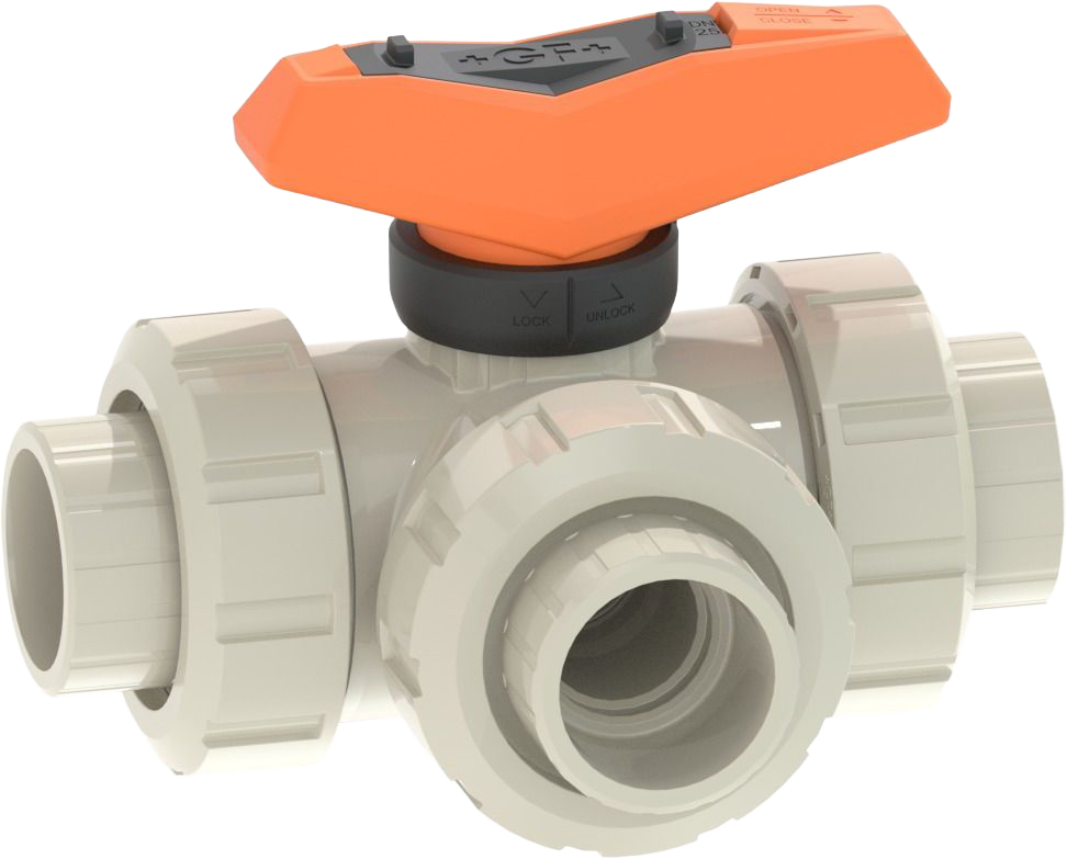 PROGEF Standard 3-Way ball valve type 543 Pro  Horizontal/T-port With fusion sockets metric