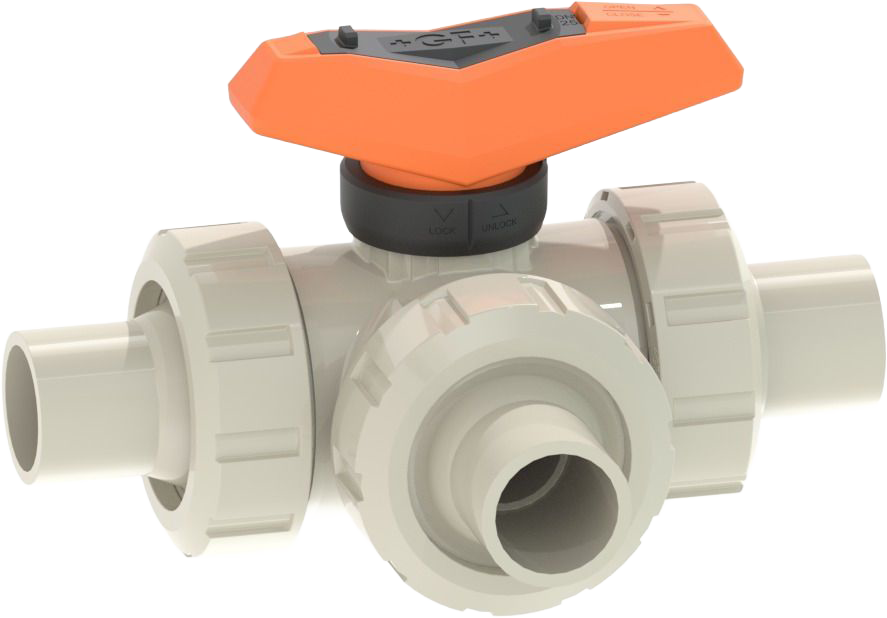 PROGEF Standard 3-Way ball valve type 543 Pro  Horizontal/T-port / With butt fusion spigots / IR-Plus / SDR11 metric