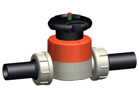 Membránový ventil typ 514 PROGEF Standard, s konci pro svařování natupo a elektrosvařování PE100 SDR11 metric