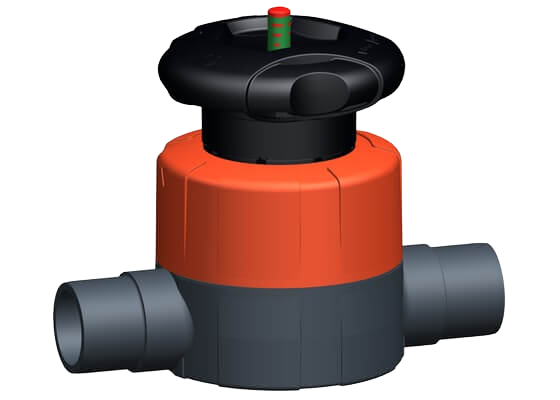 Membránový ventil typ 515 PVC-U, s hrdlem pro spojování lepením metric