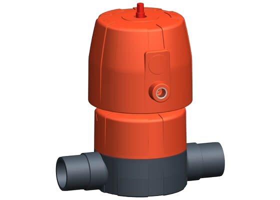 Diaphragm valve type DIASTAR 6 PVC-U, FC (Fail safe to close), with solvent cement spigots metric