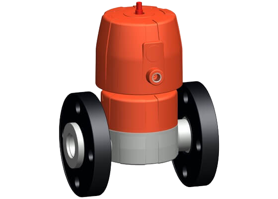 Diaphragm valve type DIASTAR 6 PVC-C, FC (Fail safe to close), with backing flanges  PP-V metric/BS