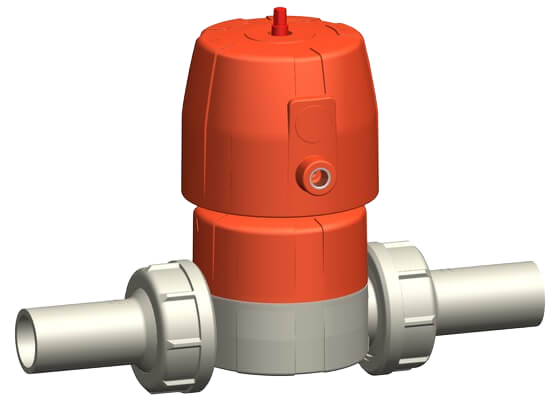 Diaphragm valve type DIASTAR 6 PROGEF Standard, FC (Fail safe to close), Union with butt fusion spigots SDR11 metric