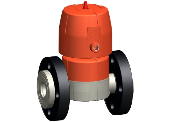 Diaphragm valve type DIASTAR 6 PROGEF Standard, FC (Fail safe to close), with backing flanges  PP-V metric/BS