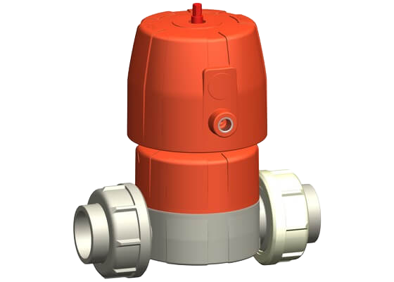 Diaphragm valve type DIASTAR 6 PROGEF Standard, FC (Fail safe to close), Union with fusion sockets metric