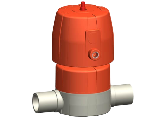 Diaphragm valve type DIASTAR 6 PROGEF Standard, FC (Fail safe to close), with butt fusion spigots SDR11 metric
