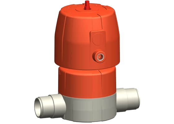 Diaphragm valve type DIASTAR 6 PROGEF Standard, FC (Fail safe to close), with socket fusion spigots metric
