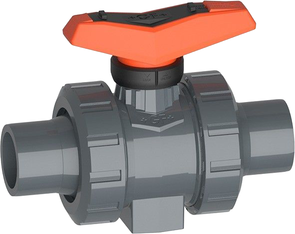 Ball valve type 546 Pro PVC-U, with mounting inserts, with solvent cement spigots metric