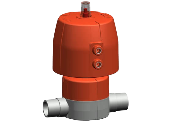 Diaphragm valve type DIASTAR 10 PVC-C, DA (Double acting), with solvent cement spigots metric