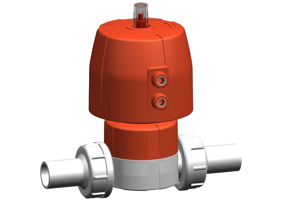 Diaphragm valve type DIASTAR 10 SYGEF Standard, DA (Double acting), Union with butt fusion spigots metric