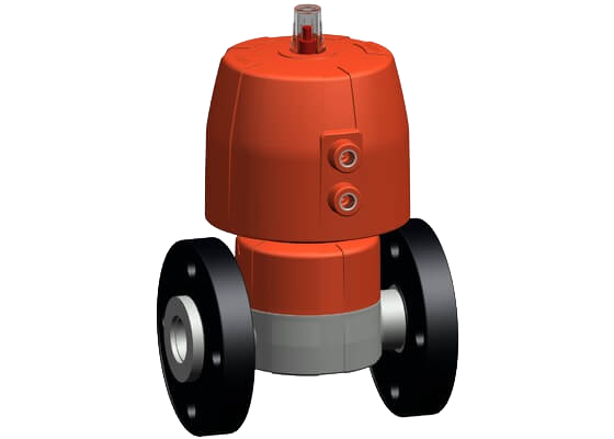 Diaphragm valve type DIASTAR 10 PVC-C, FC (Fail safe to close), with backing flanges  PP-V metric/BS